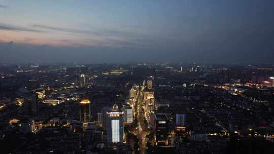 浙江绍兴城市夜幕降临夜景晚霞航拍