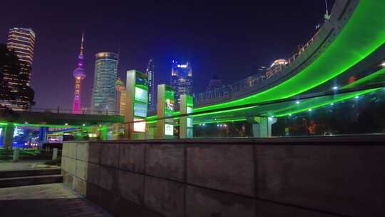 夜晚仰望上海陆家嘴高楼大厦夜景城市风景视