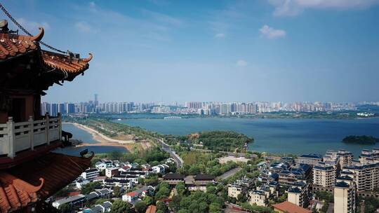 湖南洞庭湖风光带岳阳楼风景区航拍