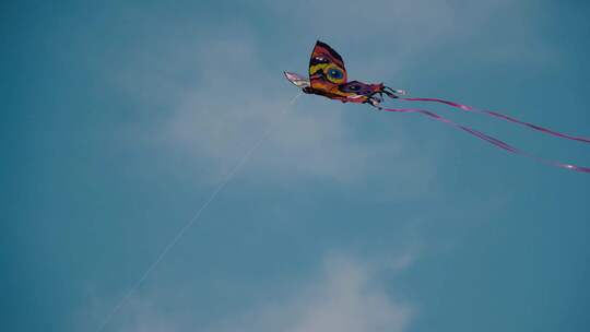 蝴蝶风筝在天空中飞翔海边放风筝唯美画面