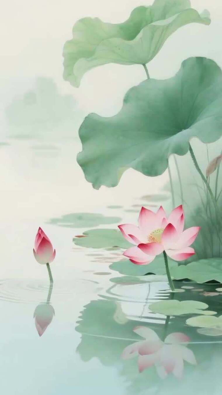 【竖屏】水墨画荷花禅意意境背景