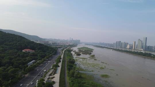 湖南长沙湘江沿江交通绿化航拍