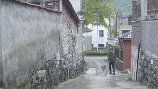 走路的男人和狗视频素材模板下载