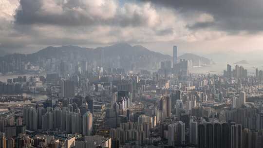 香港太平山维多利亚港CBD中环日落延时