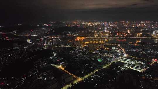 航拍福州闽江两岸风光夜景城市夜晚高空风景