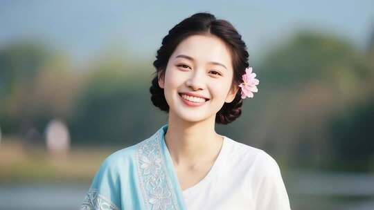 古装女子户外微笑特写