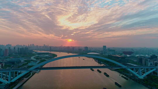 卢浦大桥 日出 航拍4k