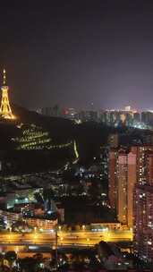 竖屏航拍青海西宁城市夜景灯光