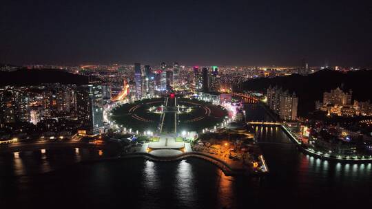 跨海大桥 喷泉夜景  星海广场视频素材模板下载