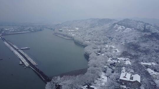 断桥 西湖  雪景 杭州 航拍 1