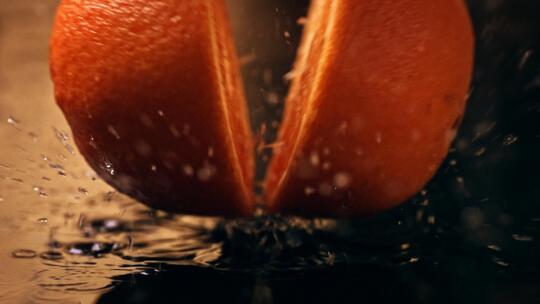 切开的橙子落入水中水花四溅视频素材模板下载