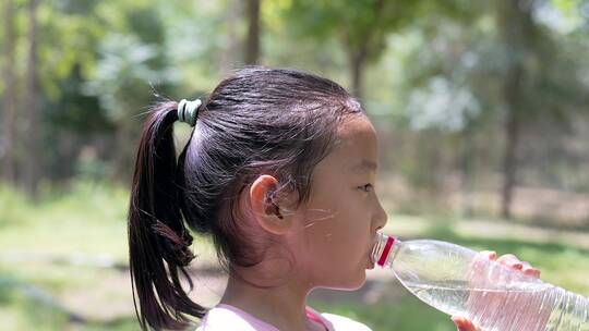 运动后喝水的女孩