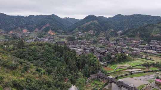 航拍柳州三江程阳八寨景区