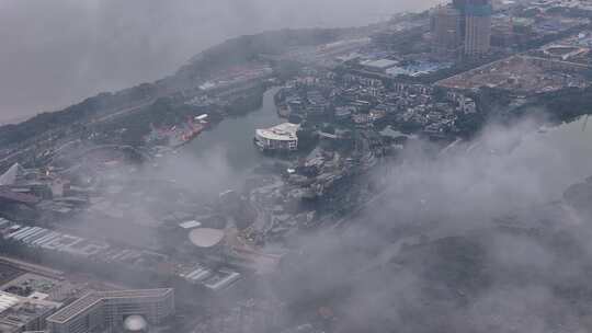 航拍深圳云海上的大湾区城市风光