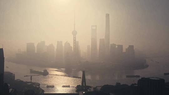 上海清晨延时航拍风光