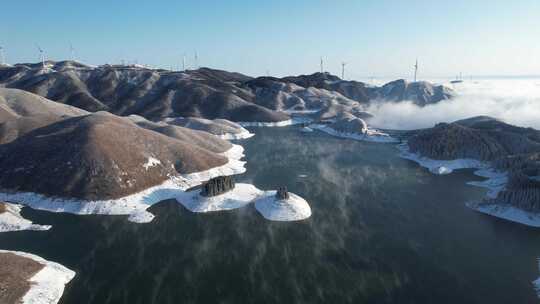 广西全州天湖雪景平流雾视频素材模板下载