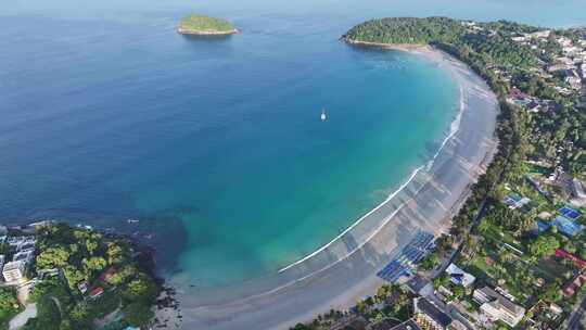 美丽热带海滩沙滩浪花海浪航拍