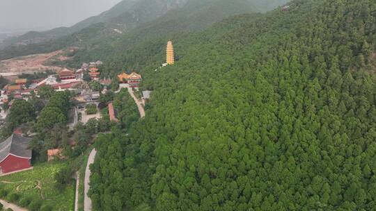 洛阳莲花公园灵山寺建筑航拍