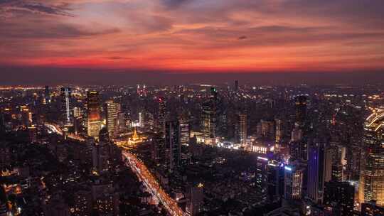 上海静安商圈晚霞夜景延时