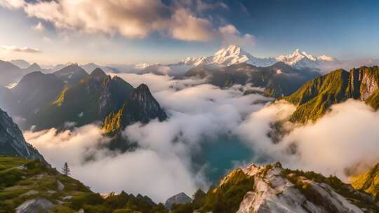 雪山云海壮丽山脉风光