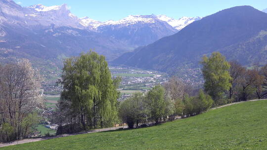 草地山脉和平丘住宅区景观