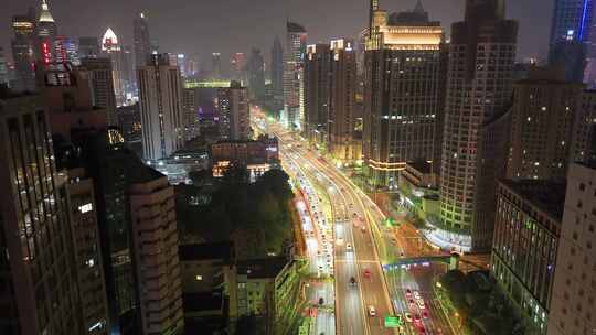 航拍上海浦西 延安高架夜景