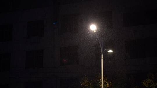 夜晚下雨暴雨特写路灯