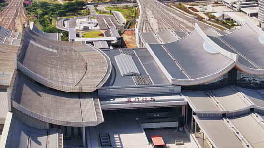 福建厦门北站高铁站火车站航拍城市风景