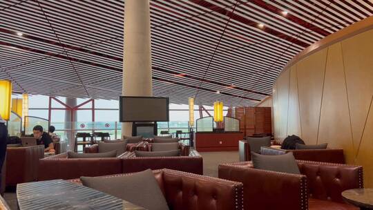 北京首都国际机场公务舱头等舱休息室视频素材模板下载