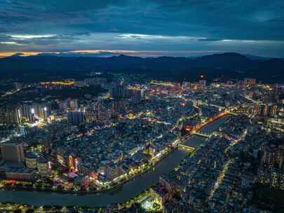 信宜市区夜景航拍延时，城市夜景航拍