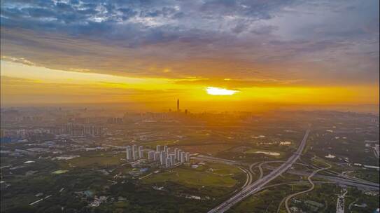 城市夕阳航拍