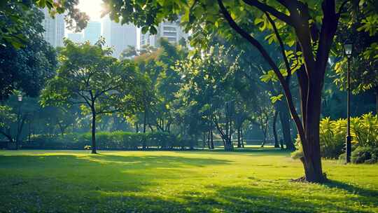 阳光下的城市绿地公园景观