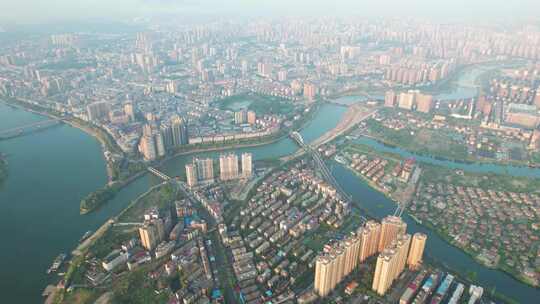 高空鸟瞰衡阳市湘江与蒸水两江交汇城市航拍