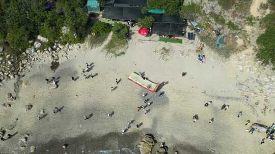 海滩双月湾黑排角礁石沙滩海岸海滩航拍惠州