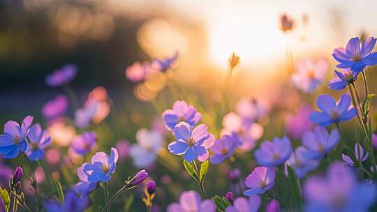 夕阳下的格桑花特写