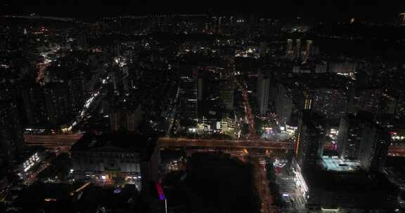 龙岩新罗龙岩大道京华中心城市大景夜景航拍