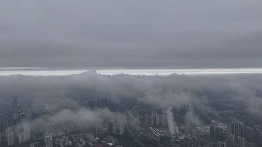 航拍深圳云海上的大湾区城市风光