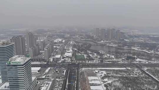 航拍城市雪景 石家庄 交通