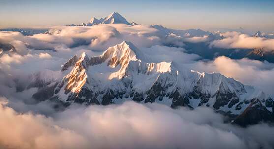 雪山云雾阳光山峰云海日出自然生态环境风景