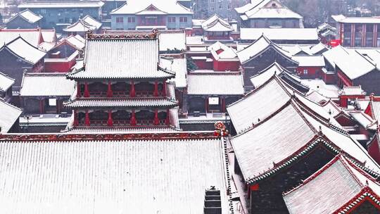 辽宁沈阳故宫雪后古建筑群全景航拍