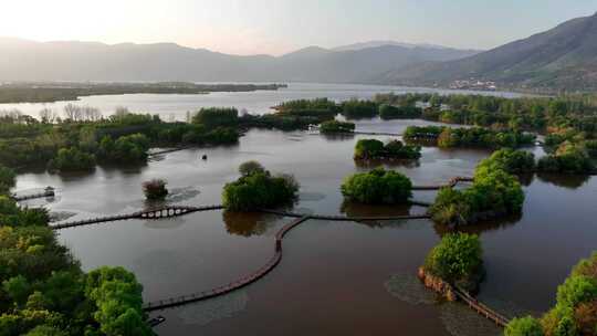 航拍四川大凉山西昌邛海湿地公园风光