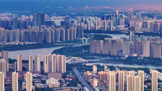 沈阳城市日落风光大气航拍风景