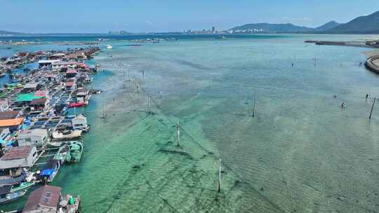 海南陵水疍家鱼排玻璃海海湾玻璃海航拍