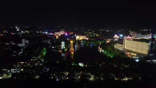 航拍广西桂林城市建设桂林夜景