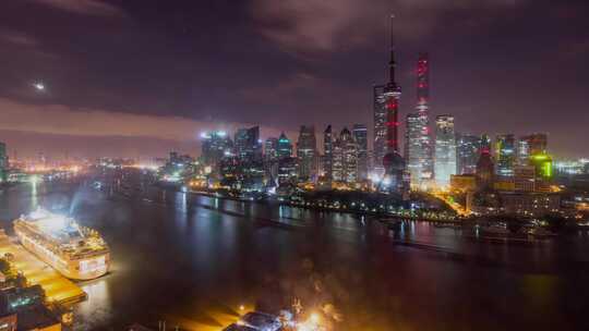 上海航拍延时外滩陆家嘴金融城