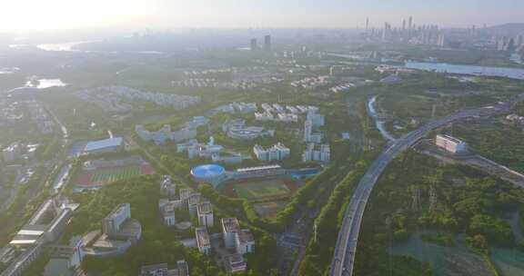 广州大学城航拍广州中医药大学校园教学楼