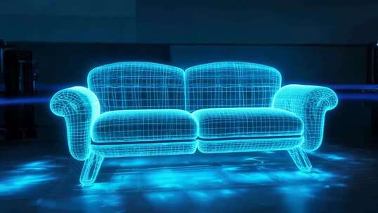 蓝线框发光沙发3D效果