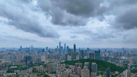 航拍城市上空狂风暴雨来临