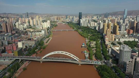 甘肃兰州黄河中山铁桥城市江滨建筑视频素材模板下载