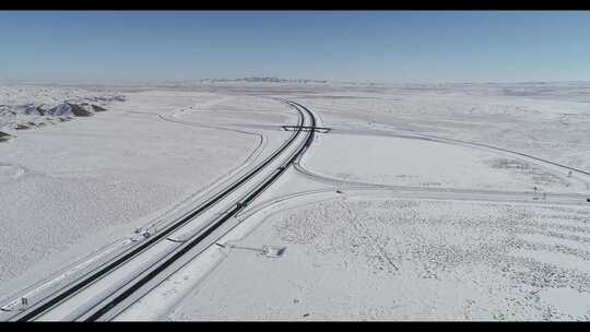 甘肃肃北草原雪景航拍公路高清素材